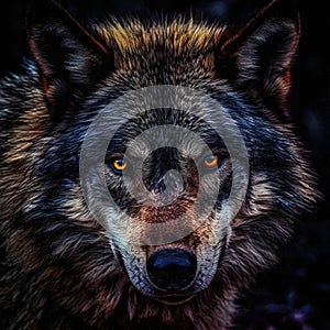 Beautiful eyes of a wild wolf - front view - AI generated