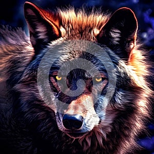Beautiful eyes of a wild wolf - front view - AI generated