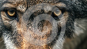 beautiful eyes of a wild wolf. Portrait from animal. Timber Wolf yellow eyes closeup. AI Generative