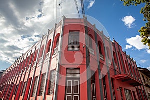 Beautiful facade of the buildings at the historical downtown of the heritage town of Salamina located at the Caldas department in