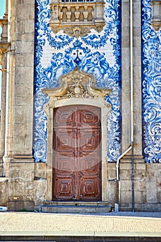 Beautiful facade of a historic building Carmelite Church Igreja dos Carmelitas Descalcos in Porto with azulejo tiles. Portugal photo