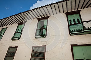 Beautiful facade of the houses at the historical downtown of the heritage town of Salamina located at the Caldas department in