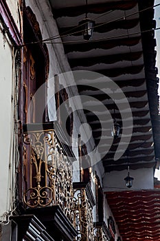 Beautiful facade of the houses at the historical downtown of the heritage town of Salamina located at the Caldas department in