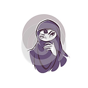 Beautiful face of arabic muslim woman, vector illustration for y