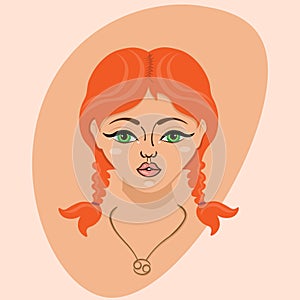 Beautiful face of Cancer woman zodiac sign. Horoscope symbol.