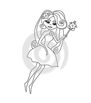 Beautiful fairy character isolated from background, coloring book