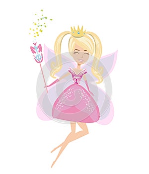 Beautiful fairy with magic wand - isolated illustration