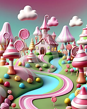 A beautiful fairy-tale town made of pink and white marshmallows