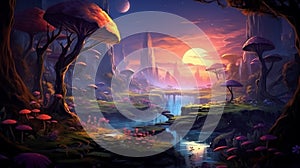Beautiful fairy world landscape. fantasy background for journals, prints, background and backdrops 2