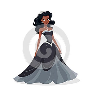 Beautiful fairytale black princess on white background.