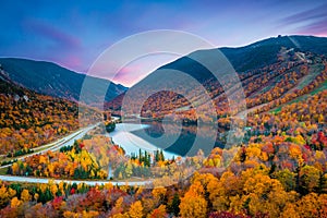 Beautiful fall colors in Franconia Notch State Park | White Mountain National Forest, New Hampshire, USA photo