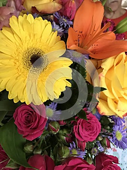 Beautiful Fall Flower Bouquet - Rose - Gerbera Daisy - Lily - Asters