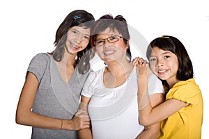 Beautiful family with Chinese mom and two daughter