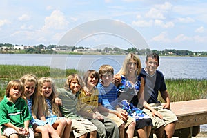 Beautiful family on the dock