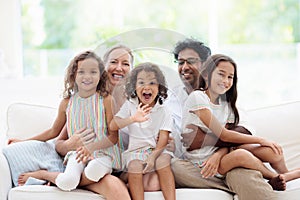 Beautiful family with kids at home