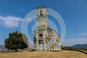 Beautiful famous roman church of San Michelle built in the 12th century on the outskirts of Murato in the Nebbio Corsica