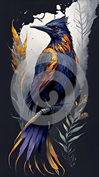 Beautiful fantasy bird digital painting illustration