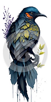 Beautiful fantasy bird digital painting illustration