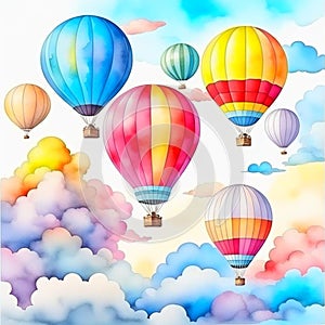 Beautiful fantasy hot air balloons against a blue sky and clouds