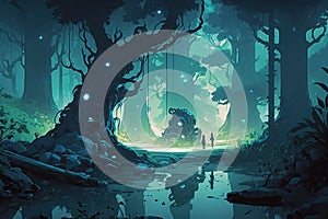 Beautiful Fantasy Magical Forest Scenery in Anime Art Style