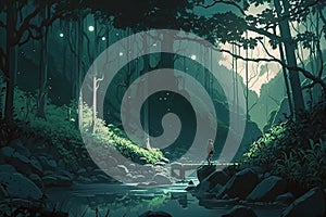 Beautiful Fantasy Magical Forest Scenery in Anime Art Style