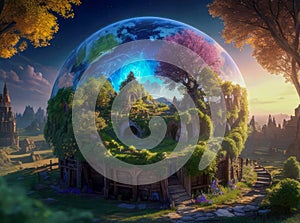 Beautiful fantasy mini ecosystem sphere