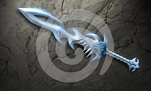 Beautiful fantasy sword posed on a stone wall