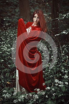 Beautiful fantasy woman with red cloak