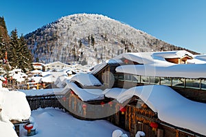 The beautiful farmyards with snow and mountains