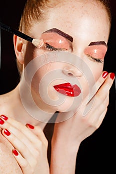 Beautiful Fashion Girl's Face. Makeup. Make-up and Manicure. Nail Polish. Beauty Skin and Nails. Beauty Salon