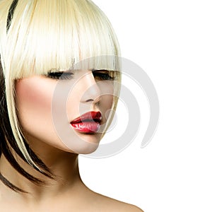 Fashion Woman. Fringe hairstyle photo