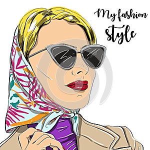 Beautiful fashion woman in sunglasses vector illustration eps