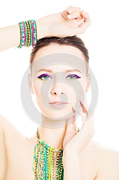 Beautiful Fashion Woman with Vivid Colorful Makeup