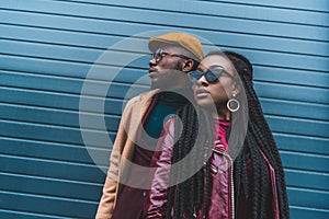 beautiful fashionable african american couple looking