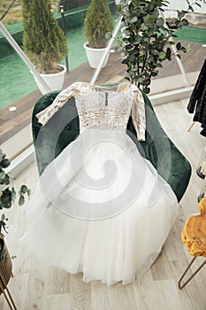 beautiful fashionable stylish expensive luxury wedding dress, closeup details