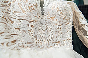 beautiful fashionable stylish expensive luxury wedding dress, closeup details