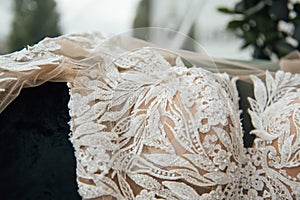 beautiful fashionable stylish expensive luxury wedding dress, closeup details