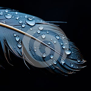 Beautiful feather with water drops isolated on a black background