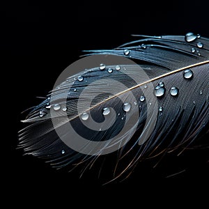 Beautiful feather with water drops isolated on a black background