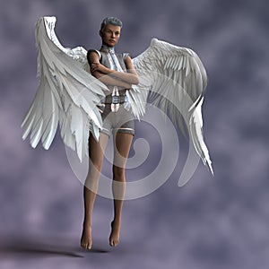 Beautiful female angel with white wings, with arms folded