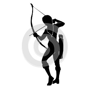 Beautiful of female archer warrior silhouette vector collection on white background