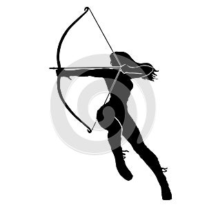 Beautiful of female archer warrior silhouette vector collection on white background