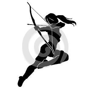 Beautiful of female archer warrior silhouette vector collection on white background photo