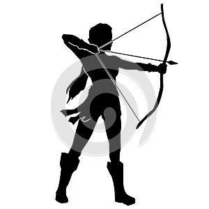 Beautiful of female archer warrior silhouette vector collection on white background