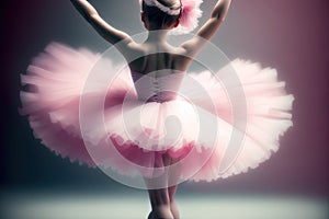 Beautiful female ballet dancer on a pink background. Ballerina is wearing pink tutu in motion, ai generative