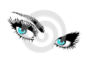Beautiful female blue eyes.Styling women`s eyes.