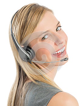 Beautiful Female Customer Service Representative Wearing Headset