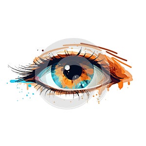 Beautiful female eye. Cute drawing eye. Hand drawn watercolor eye