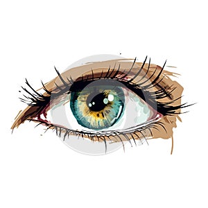 Beautiful female eye. Cute drawing eye. Hand drawn watercolor eye