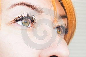 beautiful female eye with long eyelashes close up